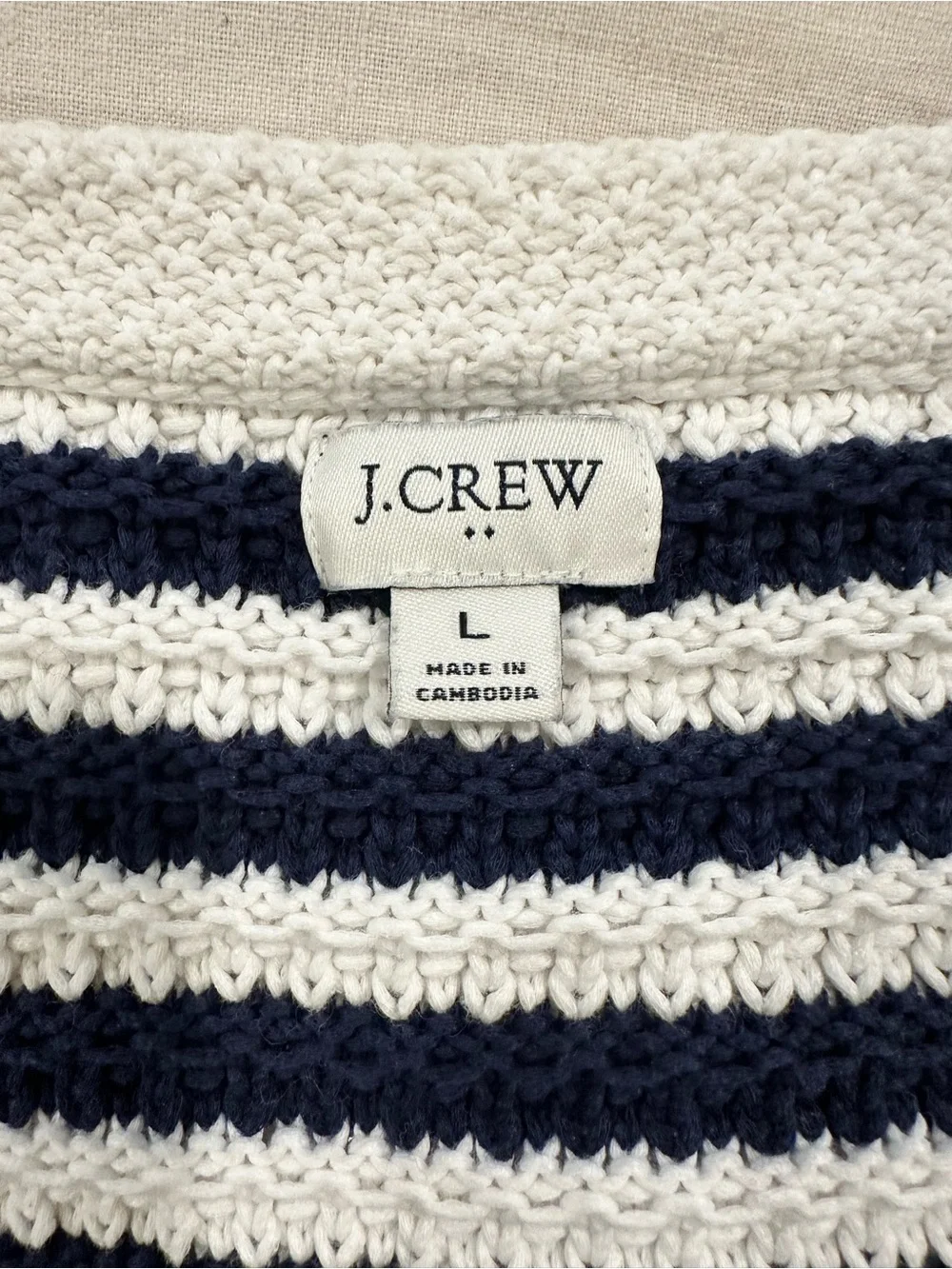 J. Crew Navy and White Striped V-Neck Button Cardigan